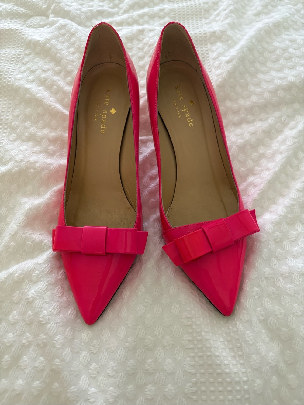 Kate Spade Hot Pink Patent Pointed-Toe Flats with Bow